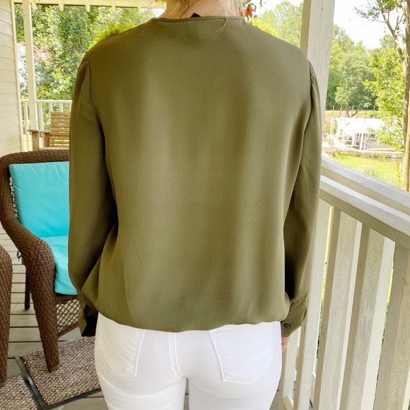 DVF Marci Faux Wrap Silk Olive Blouse NWT - Picture 7 of 16